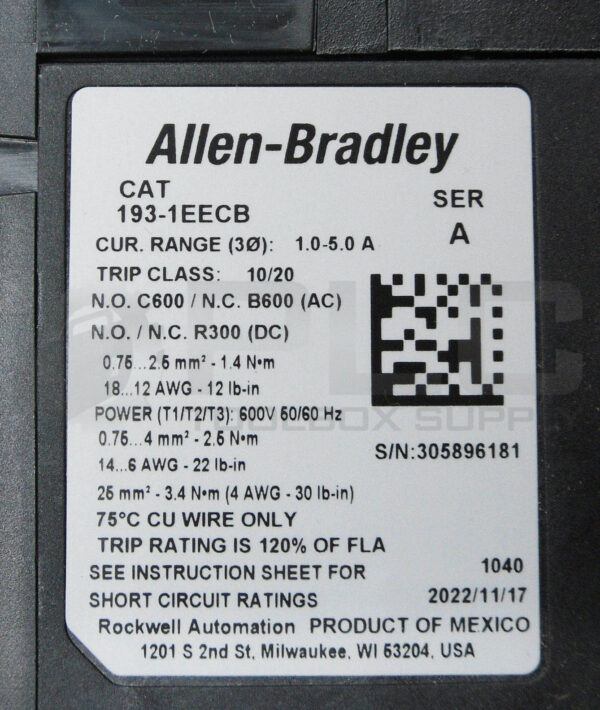 NEW ALLEN BRADLEY 193-1EECB /A OVERLOAD RELAY 1.0-5.0A - Image 5