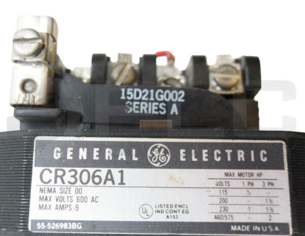 GENERAL ELECTRIC CR306A1 MOTOR STARTER 600VAC 9A W/ 15D21G002 /A COIL 110-120V - Image 6