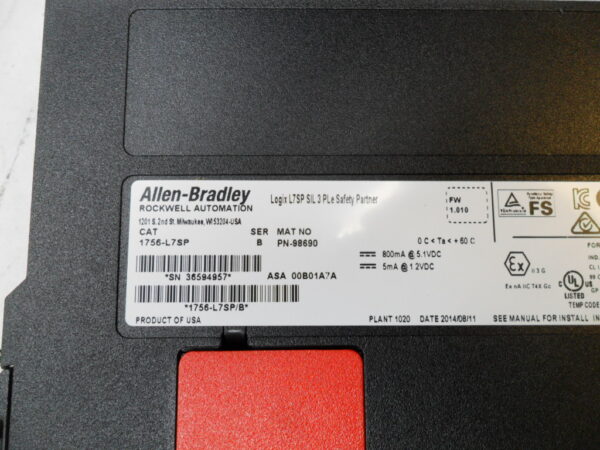 ALLEN BRADLEY 1756-L7SP /B LOGIX L7SP SIL 3 PLE SAFETY PARTNER 5.1VDC - Image 4