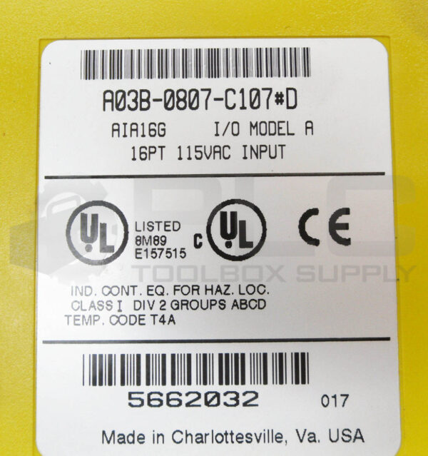 FANUC A03B-0807-C107#D I/O MODULE 16PT 115VAC AIA16G - Image 5