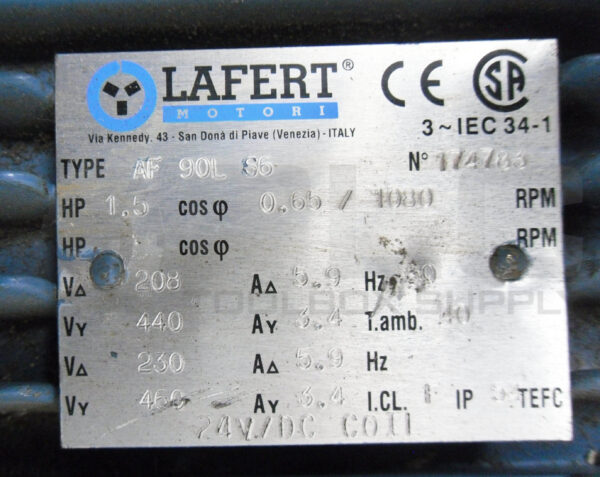LAFERT AF 90L S6 MOTOR W/ BRAKE 1.5HP 1080RPM 24V/DC COIL - Image 8