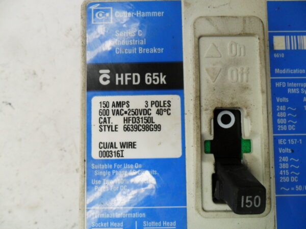 WESTINGHOUSE HFD3150L INDUSTRIAL CIRCUIT BREAKER 150A 600VAC 3 POLE - Image 5