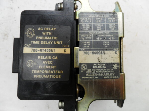 ALLEN BRADLEY 700-NT400A1 /C TIME DELAY UNIT W/ 700-N400A1 /C AC RELAY W/ 84AB6 - Image 5
