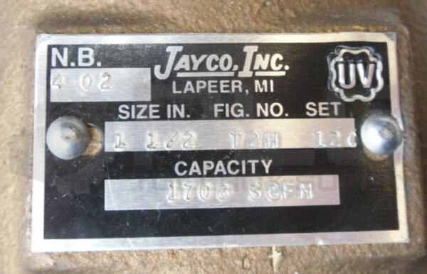 JAYCO T2H SAFETY RELIEF VALVE 1-1/2" 1709 SCFM - Image 8