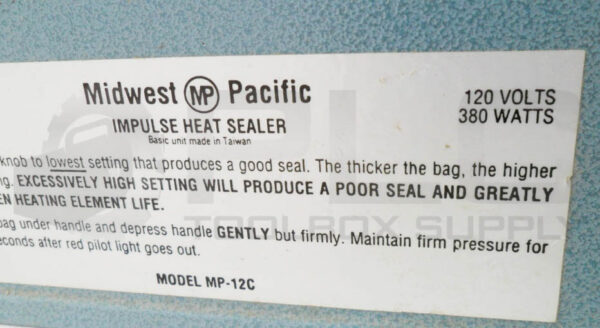 MIDWEST PACIFIC MP-12C IMPULSE HEAT SEALER 120V 380W 12" - Image 5