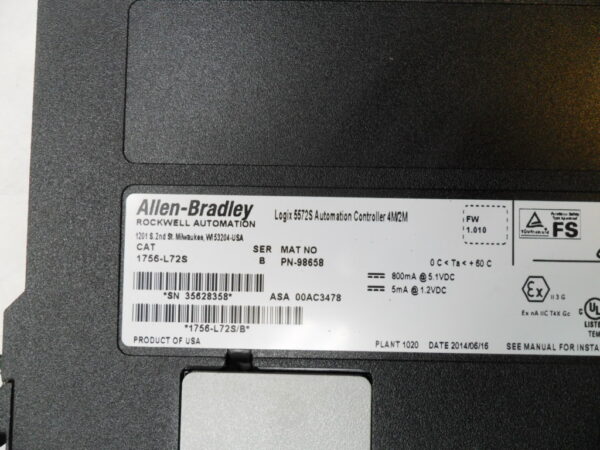 ALLEN BRADLEY 1756-L72S /B LOGIX 5572S AUTOMATION CONTROLLER 4M2M - Image 4