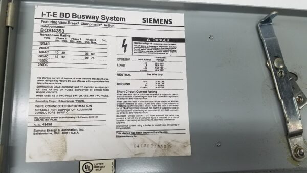 I-T-E BOS14353 BD SWITCH PLUG 100A 600VAC 3PH 25HP - Image 5