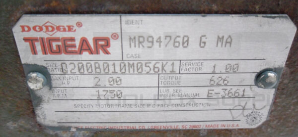 DODGE TIGEAR MR94760 GEAR REDUCER 2HP 1750RPM - Image 6