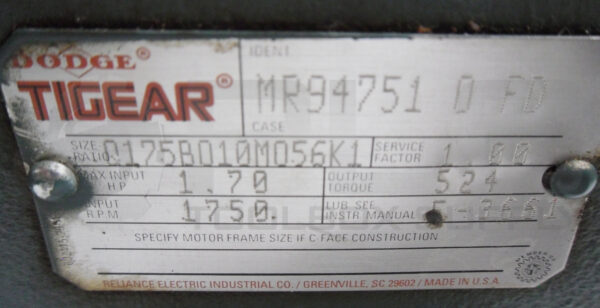 DODGE TIGEAR MR94751 GEAR BOX 1.70HP 1750RPM - Image 6