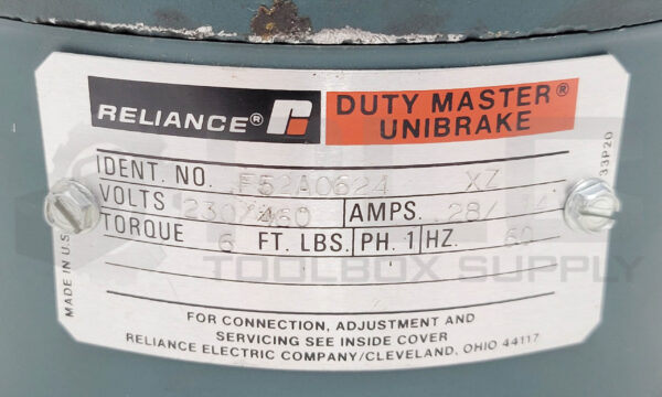 RELIANCE F52A0624 DUTY MASTER UNIBRAKE 230/460V 0.28/0.14A 6FT/LB 1PH 60HZ - Image 5