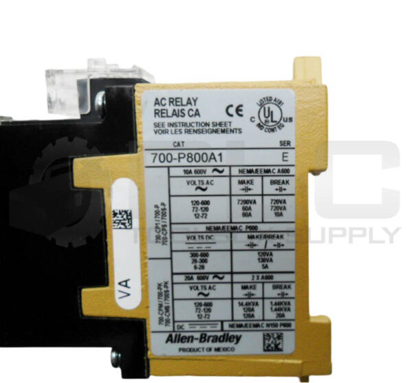 ALLEN BRADLEY 700-P800A1 /E AC RELAY 10A 600VAC - Image 5