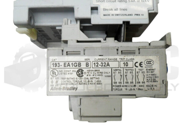 ALLEN BRADLEY 193-EA1GB  /B OVERLOAD RELAY 12-32A W/ 100-C16*00 /B CONTACTOR - Image 6