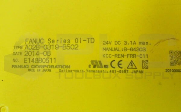 FANUC A02B-0319-B502 OPERATOR INTERFACE 24VDC 3.1A 0I-TD 10.5" A02B-0319-D541 - Image 6