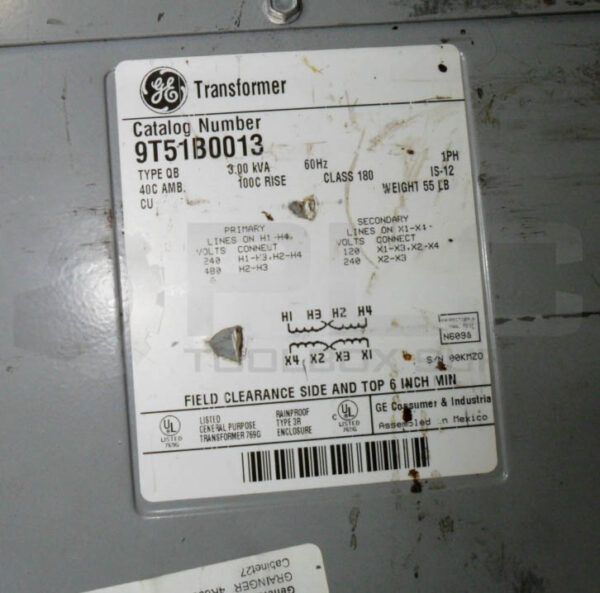 GENERAL ELECTRIC 9T51B0013 TRANSFORMER 60HZ 1PH 240-480V - Image 4