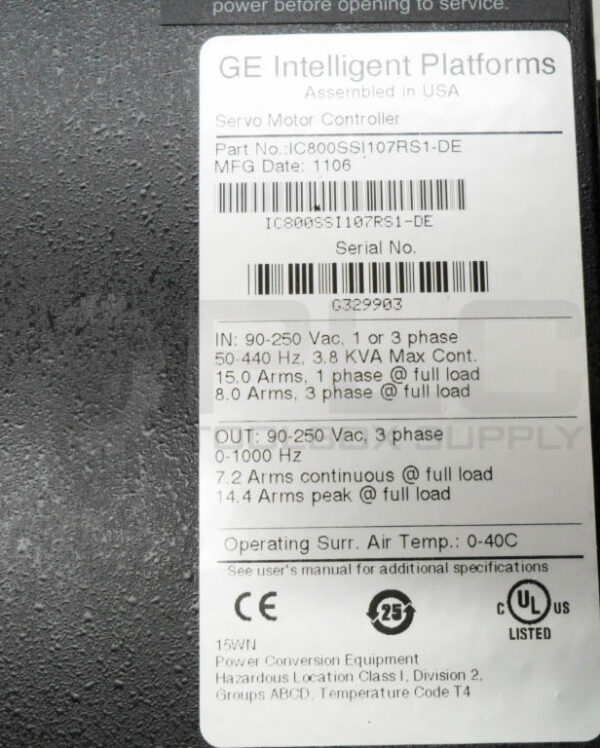 GE FANUC IC800SSI107RS1-DE SERVO MOTOR CONTROLLER 90-250VAC 1-3PH - Image 5