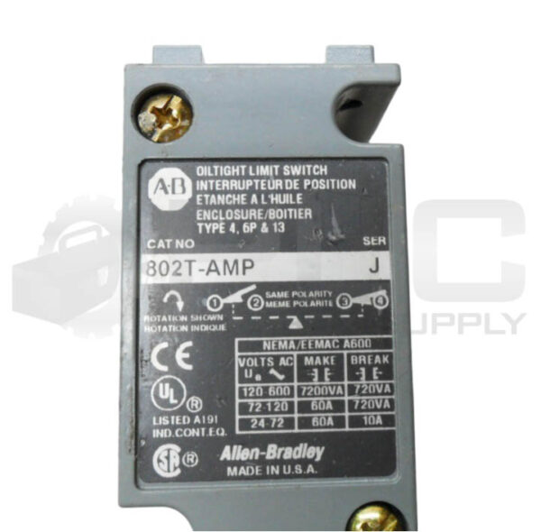 ALLEN BRADLEY 802T-AMP /J OILTIGHT LIMIT SWITCH BODY ONLY 600VAC 60A - Image 5