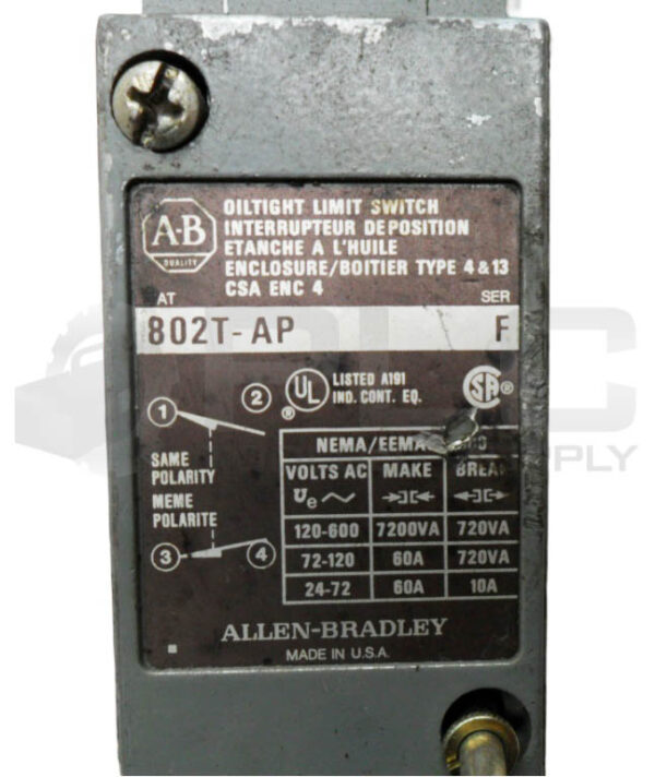 ALLEN BRADLEY 802T-AP /F LIMIT SWITCH W/ 40146-009-63 OPERATOR HEAD *READ* - Image 5