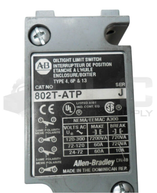 ALLEN BRADLEY 802T-ATP /J OILTIGHT LIMIT SWITCH BODY ONLY 300VAC 60A - Image 4