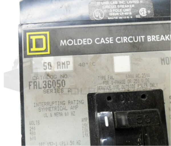 SQUARE D FAL36050 /2 MOLDED CASE CIRCUIT BREAKER 600VAC 250VDC 50A - Image 5