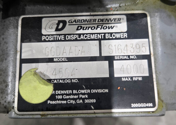 GARDNER DENVER GGDAADA DUROFLOW POSITIVE DISPLACEMENT BLOWER 4000RPM - Image 5