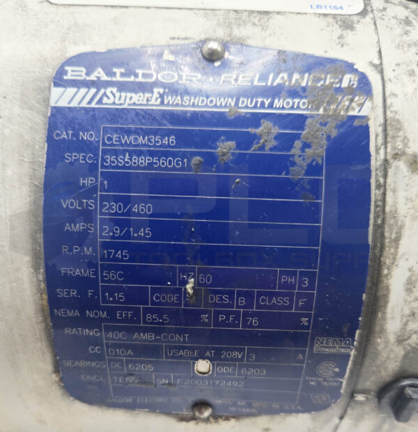 BALDOR CEWDM3546 MOTOR 1HP 3PH 1745RPM FR: 56C; 35S588P560G1 - Image 5