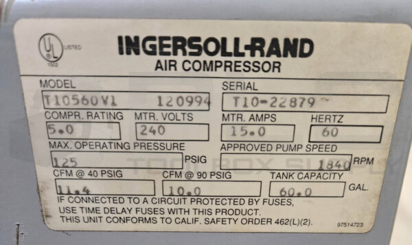 INGERSOLL-RAND T10 AIR TANK 60 GALLLON CAPACITY - Image 5