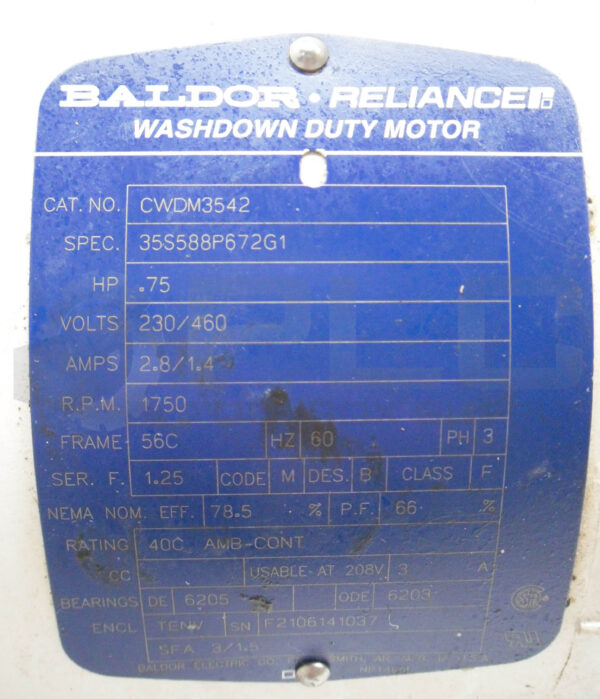 BALDOR CWDM3542 MOTOR .75HP 3PH 1750RPM FR: 56C; 35S588P672G1 - Image 5