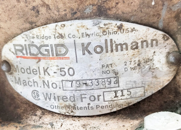 RIDGID KOLLMAN K-50 DRAIN CLEANING MACHINE W/ GOULD 7-152285-20 MOTOR - Image 9