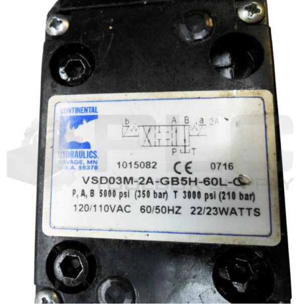 CONTINENTAL HYDRAULICS VSD03M-2A-GB5H-60L-C DIRECTION VALVE W/ (2) 1012953AD - Image 6