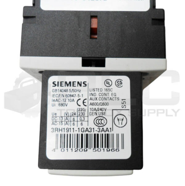 SIEMENS 3RH1271-1BB40 CONTACTOR W/ 3RH1911-1GA31-3AA1 AUXILIARY CONTACT BLOCK - Image 5