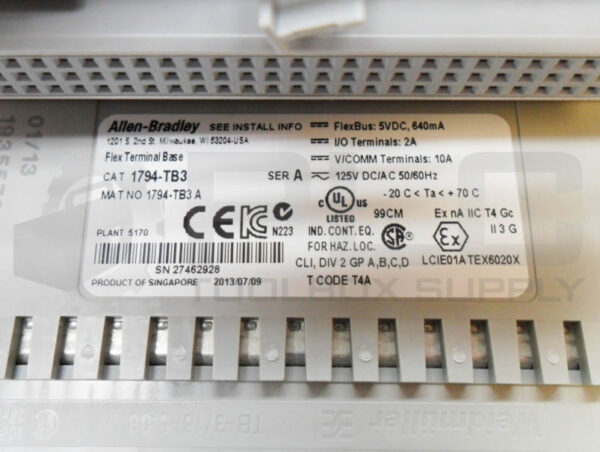 ALLEN BRADLEY 1794-TB3 /A FLEX TERMINAL BASE 10A 125VDC - Image 5