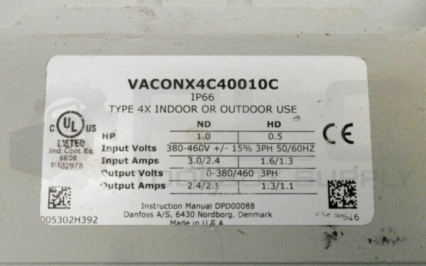 DANFOSS VACON VACONX4C40010C VARIABLE FREQUENCY DRIVE 380-460V 50/60HZ 3.0/2.4A - Image 6