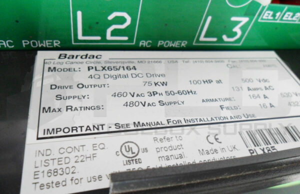 BARDAC PLX65/164 4Q DIGITAL DC DRIVE 100HP 500VDC 460VAC 13A 50/60HZ 3PH - Image 7