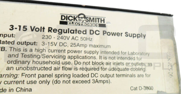 DICK SMITH ELECTRONICS D-3800 3-15V REGULATED DC POWER SUPPLY 230-240VAC 50HZ - Image 7