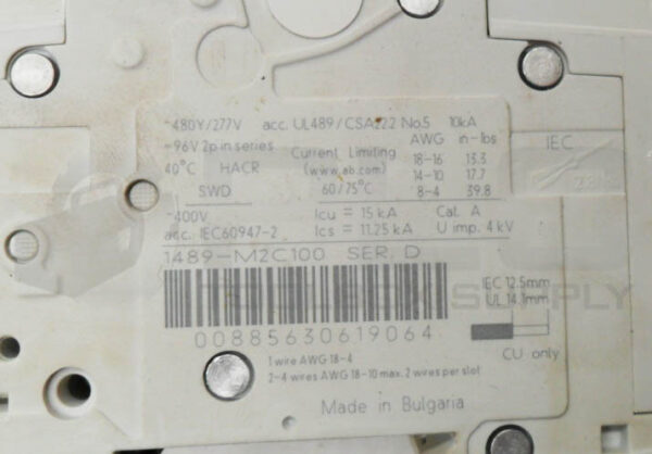 ALLEN BRADLEY 1489-M2C100 /D CIRCUIT BREAKER 10A 480V 50/60HZ - Image 5