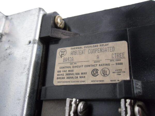 WESTINGHOUSE A200M4CAC MOTOR CONTROL W/ 5250C79G01 & BA43A *SEE PICS* - Image 7
