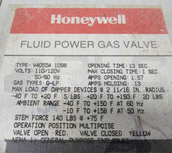 HONEYWELL V4055A 1098 FLUID POWER GAS VALVE, V4055A1098 - Image 4