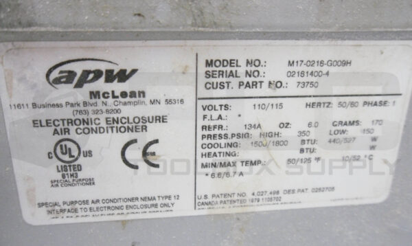 MCLEAN M17-0216-G009H ELECTRONIC ENCLOSURE AIR CONDITIONER 1500/1800 BTU - Image 4