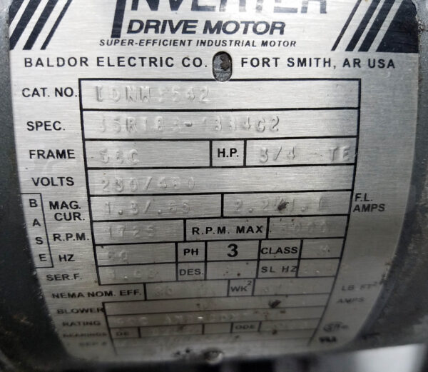 BALDOR IDNM3542 MOTOR 3/4HP 3PH 1725RPM FR: 56C - Image 6
