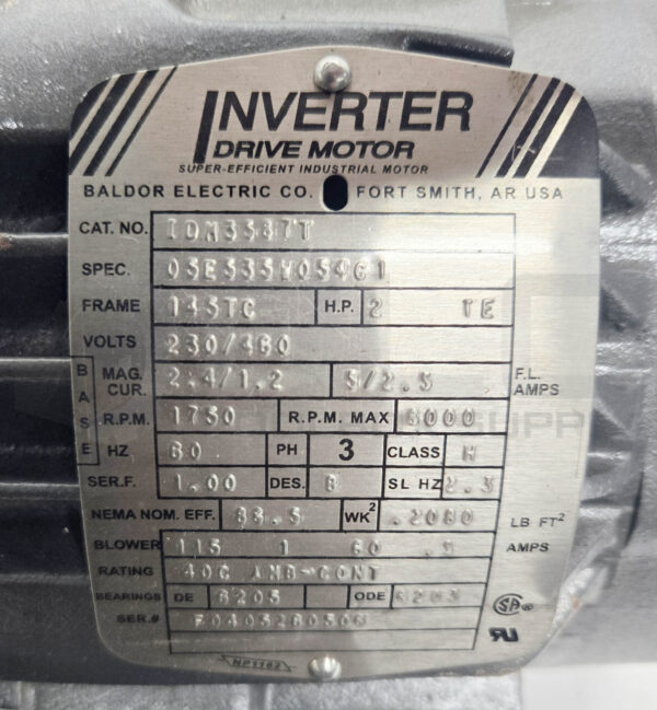 BALDOR IDM3587T INVERTER DRIVE MOTOR 2HP 1750RPM FR: 145TC; 05E535W054C1 - Image 7