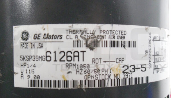GENERAL ELECTRIC 5KSP39MG6126AT MOTOR 1/4HP 1PH 1050RPM - Image 6