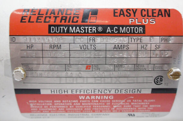 NEW RELIANCE P14X4510P MOTOR 1.5HP 3PH 1725RPM FR: FD145TC TYPE: P - Image 5