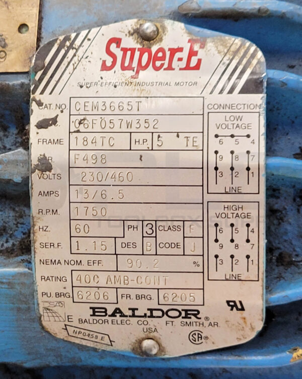 BALDOR CEM3665T SUPER-E MOTOR W/ CLEVELAND GEAR CHSHO GEARBOX - Image 7
