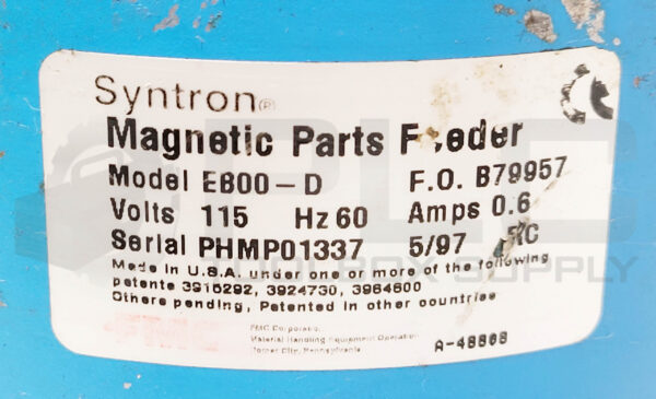 SYNTRON EB00-D MAGNETIC PARTS FEEDER 115V 60HZ 0.8A - Image 6