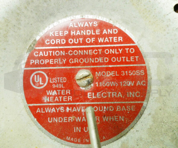 ELECTRA INC 3150SS PORTABLE ELECTRIC WATER HEATER 1160W 120VAC - Image 4