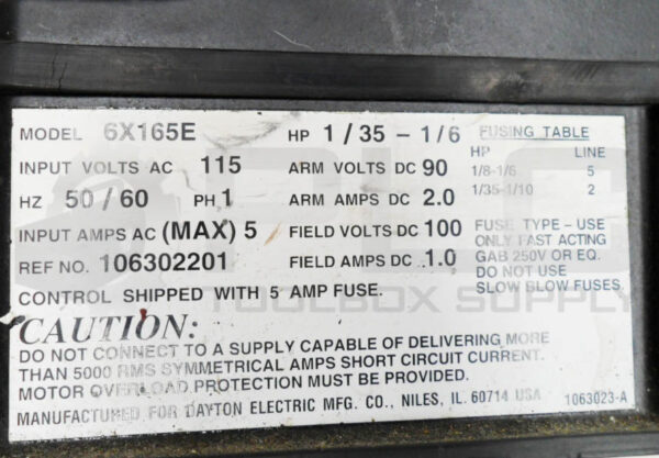 DAYTON 6X165E DC SPEED CONTROL 1/35-1/6HP 115VAC 50/60HZ 1PH - Image 6