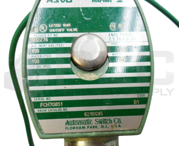 ASCO RED HAT 8210G95 SOLENOID VALVE 150PSI 10.1W 3/4" W/ 238610-032D COIL - Image 6