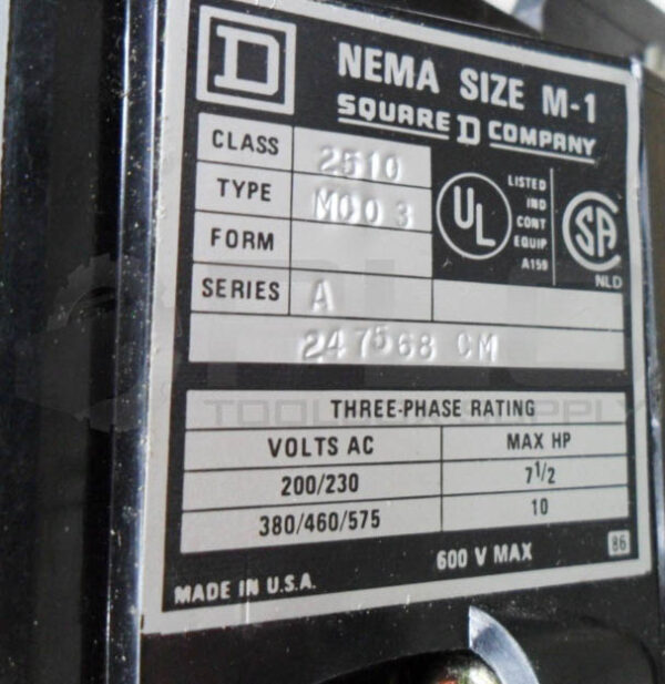 SQUARE D 2510 MCW13 /B MANUAL STARTER W/ 2510 MC03 /A STARTER 575VAC 10HP - Image 6