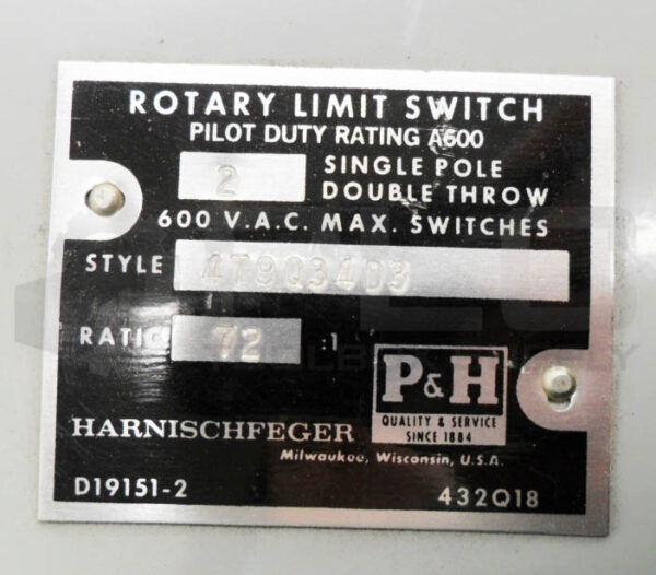 HARNISCHFEGER 479Q34D3 ROTARY LIMIT SWITCH 2P 600VAC - Image 5