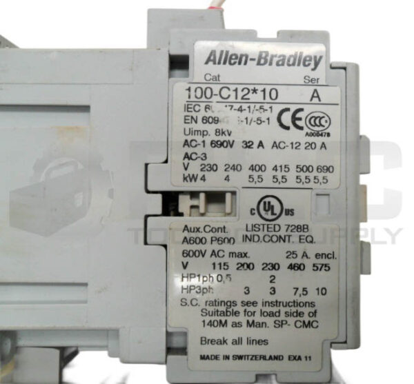 ALLEN BRADLEY 193-ED1CB /C OVERLOAD RELAY 600V W/ 100-C12*10 /A CONTACTOR - Image 5